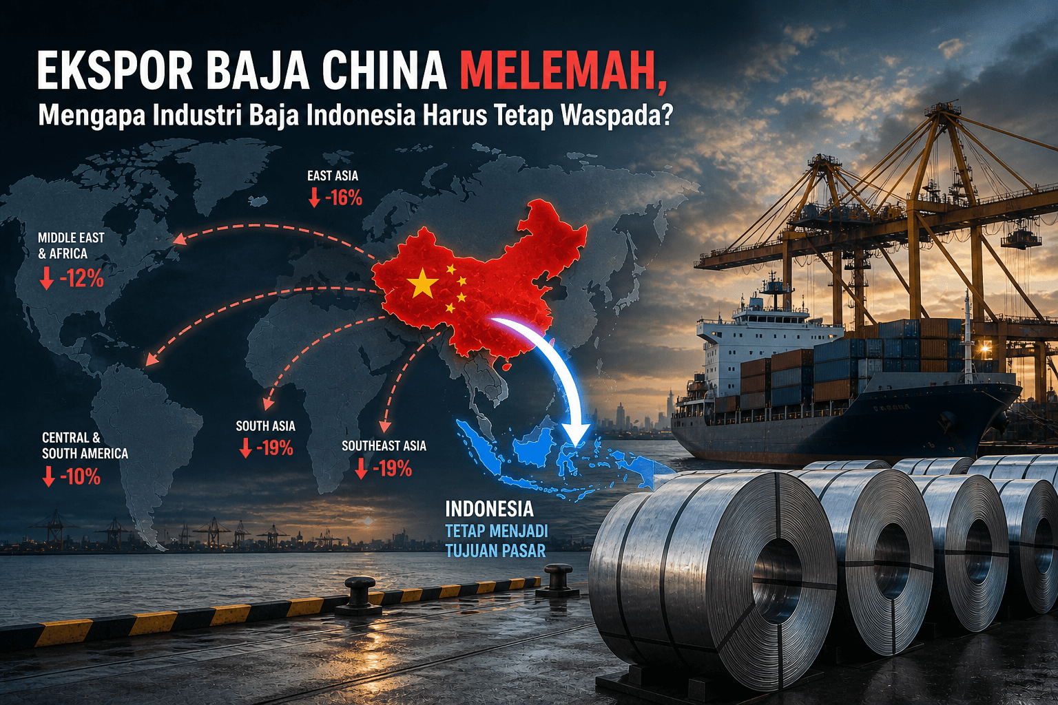 Ekspor Baja China Melemah, Mengapa Industri Baja Indonesia Harus Tetap Waspada?